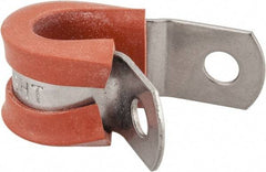 Made in USA - 3/8" Pipe, 3/8" Rod, Cushion Clamp - Gray & Red, Grade 304 Stainless Steel & Silicone Cushion - Eagle Tool & Supply