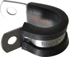 Made in USA - 1/2" Pipe, 1/2" Rod, Cushion Clamp - Gray & Black, Grade 304 Stainless Steel & EPDM Cushion - Eagle Tool & Supply