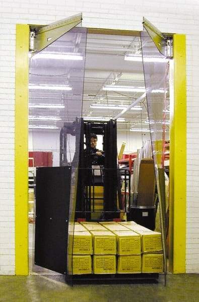 TMI, LLC - 10' Door Width x 10' Door Height PVC Bi-Parting Flexible Swinging Door with Impact Plates - 0.16" Strip Thickness, Clear - Eagle Tool & Supply