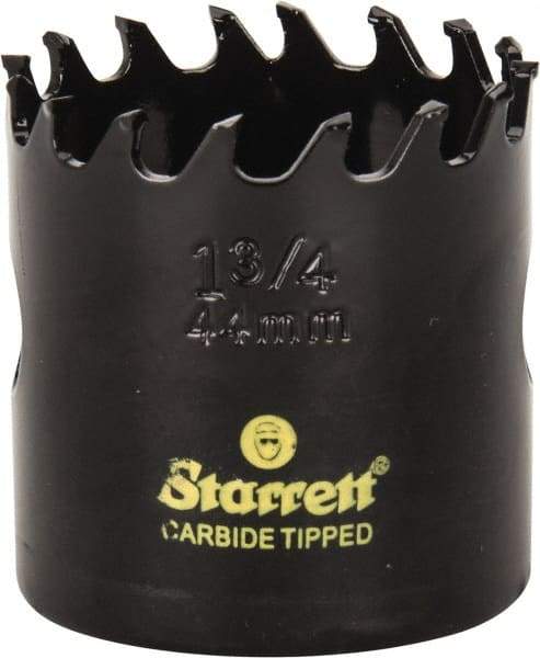 Starrett - 1-3/4" Diam, 1-5/8" Cutting Depth, Hole Saw - Carbide-Tipped Saw, Toothed Edge - Eagle Tool & Supply