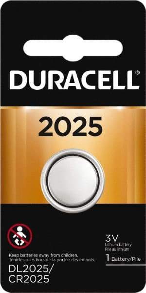 Duracell - Size 2025, Lithium, 1 Pack, Button & Coin Cell Battery - 3 Volts, Flat Terminal, CR2025 - Eagle Tool & Supply