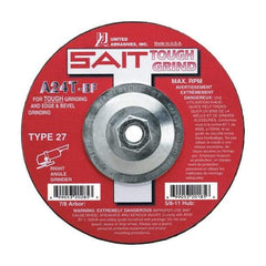 Sait - 24 Grit, 9" Wheel Diam, 1/4" Wheel Thickness, Type 27 Depressed Center Wheel - Aluminum Oxide, Resinoid Bond, T Hardness, 6,600 Max RPM, Compatible with Angle Grinder - Eagle Tool & Supply