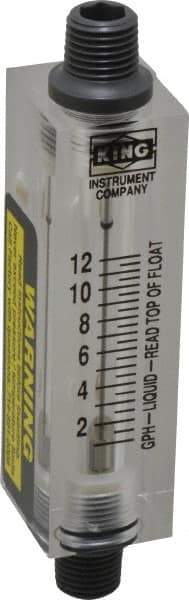 King - 1/4" FNPT Port Block Style, Inline Flowmeter - 100 Max psi, 12 GPH, Acrylic - Eagle Tool & Supply