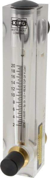 King - 1" M Port Block Style Panel Mount Flowmeter - 100 Max psi, 20 GPM, Acrylic - Eagle Tool & Supply