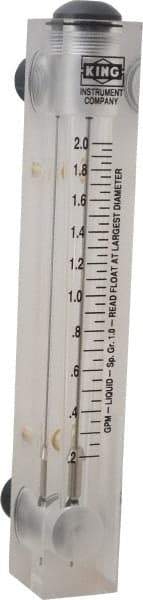 King - 1/2" M Port Block Style Panel Mount Flowmeter - 100 Max psi, 2 GPM, Acrylic - Eagle Tool & Supply