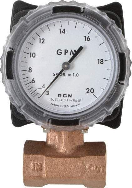 Made in USA - 1" NPT Port RCM Industries Flo-Gage Flowmeter - 180 Max psi, 3 to 20 GPM, Bronze - Eagle Tool & Supply