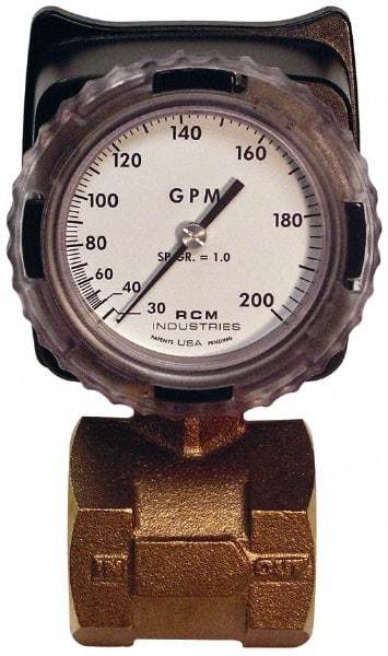 Made in USA - 2" NPT Port RCM Industries Flo-Gage Flowmeter - 180 Max psi, 30 to 200 GPM, Bronze - Eagle Tool & Supply