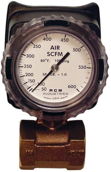 Made in USA - 1-1/2" NPT Port RCM Industries Flo-Gage Flowmeter - 180 Max psi, Bronze - Eagle Tool & Supply