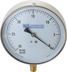 WGTC - 4-1/2" Dial, 1/4 Thread, 30-0 Scale Range, Pressure Gauge - Lower Connection Mount, Accurate to 1% of Scale - Eagle Tool & Supply