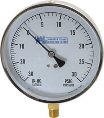 WGTC - 4-1/2" Dial, 1/4 Thread, 30-0-30 Scale Range, Pressure Gauge - Lower Connection Mount, Accurate to 1% of Scale - Eagle Tool & Supply