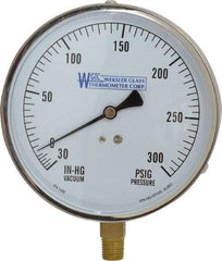 WGTC - 4-1/2" Dial, 1/4 Thread, 30-0-300 Scale Range, Pressure Gauge - Lower Connection Mount, Accurate to 1% of Scale - Eagle Tool & Supply