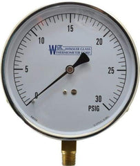 WGTC - 4-1/2" Dial, 1/4 Thread, 0-30 Scale Range, Pressure Gauge - Lower Connection Mount, Accurate to 1% of Scale - Eagle Tool & Supply