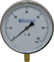 WGTC - 4-1/2" Dial, 1/4 Thread, 0-60 Scale Range, Pressure Gauge - Lower Connection Mount, Accurate to 1% of Scale - Eagle Tool & Supply