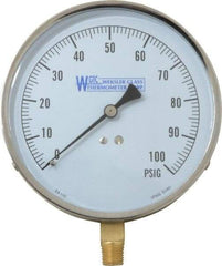 WGTC - 4-1/2" Dial, 1/4 Thread, 0-100 Scale Range, Pressure Gauge - Lower Connection Mount, Accurate to 1% of Scale - Eagle Tool & Supply