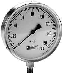 WGTC - 4-1/2" Dial, 1/4 Thread, 30-0-150 Scale Range, Pressure Gauge - Lower Connection Mount, Accurate to 1% of Scale - Eagle Tool & Supply