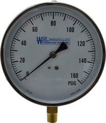 WGTC - 4-1/2" Dial, 1/4 Thread, 0-160 Scale Range, Pressure Gauge - Lower Connection Mount, Accurate to 1% of Scale - Eagle Tool & Supply