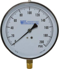 WGTC - 4-1/2" Dial, 1/4 Thread, 0-200 Scale Range, Pressure Gauge - Lower Connection Mount, Accurate to 1% of Scale - Eagle Tool & Supply