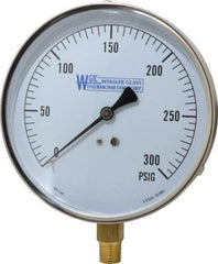 WGTC - 4-1/2" Dial, 1/4 Thread, 0-300 Scale Range, Pressure Gauge - Lower Connection Mount, Accurate to 1% of Scale - Eagle Tool & Supply