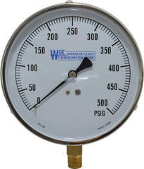 WGTC - 4-1/2" Dial, 1/4 Thread, 0-500 Scale Range, Pressure Gauge - Lower Connection Mount, Accurate to 1% of Scale - Eagle Tool & Supply