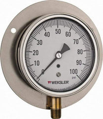 Made in USA - 3-1/2" Dial, 1/4 Thread, 0-100 Scale Range, Pressure Gauge - Lower Connection Mount, Accurate to 1% of Scale - Eagle Tool & Supply