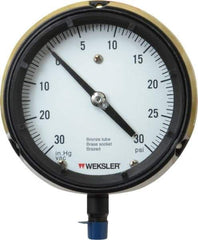 Made in USA - 4-1/2" Dial, 1/4 Thread, 30-0-30 Scale Range, Pressure Gauge - Lower Connection Mount, Accurate to 1% of Scale - Eagle Tool & Supply