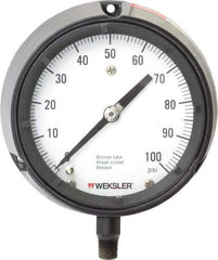 Made in USA - 4-1/2" Dial, 1/4 Thread, 0-100 Scale Range, Pressure Gauge - Lower Connection Mount, Accurate to 1% of Scale - Eagle Tool & Supply