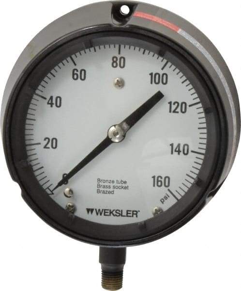 Made in USA - 4-1/2" Dial, 1/4 Thread, 0-160 Scale Range, Pressure Gauge - Lower Connection Mount, Accurate to 1% of Scale - Eagle Tool & Supply