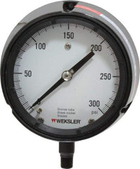 Made in USA - 4-1/2" Dial, 1/4 Thread, 0-300 Scale Range, Pressure Gauge - Lower Connection Mount, Accurate to 1% of Scale - Eagle Tool & Supply