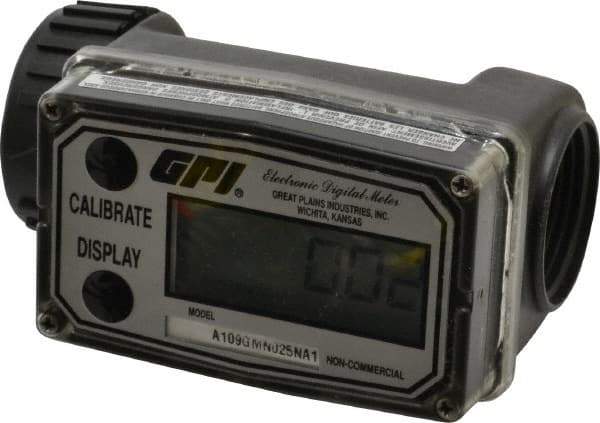 GPI - 1" Port Electronic Digital Flowmeter & Totalizer - 150 Max psi, 0.3 to 3 GPM, Nylon - Eagle Tool & Supply