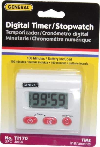 General - Minute Second Count Up and Down Timer - White - Eagle Tool & Supply