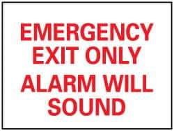 NMC - Emergency Exit Only Alarm Will Sound, Plastic Exit Sign - 14" Wide x 10" High - Eagle Tool & Supply