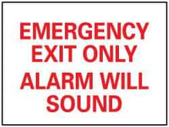 NMC - Emergency Exit Only Alarm Will Sound, Plastic Exit Sign - 14" Wide x 10" High - Eagle Tool & Supply