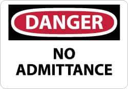 NMC - "Danger - No Admittance", 10" Long x 14" Wide, Rigid Plastic Safety Sign - Rectangle, 0.05" Thick, Use for Security & Admittance - Eagle Tool & Supply