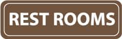 NMC - Rest Rooms, 11" Wide x 3.5" High, Acrylic Sign - English, White on Brown, Wall Mount - Eagle Tool & Supply