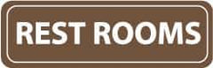 NMC - Rest Rooms, 11" Wide x 3.5" High, Acrylic Sign - English, White on Brown, Wall Mount - Eagle Tool & Supply
