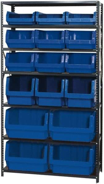 Quantum Storage - 16 Bin Large Hopper Front Bin Storage Units - 18 Inch Overall Depth x 75 Inch Overall Height, Blue High Density Polyethylene Bins - Eagle Tool & Supply