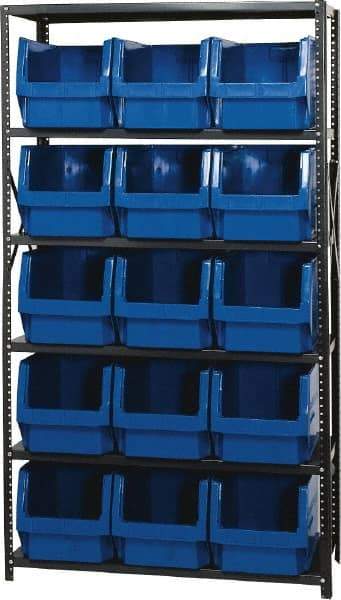 Quantum Storage - 15 Bin Large Hopper Front Bin Storage Units - 18 Inch Overall Depth x 75 Inch Overall Height, Blue High Density Polyethylene Bins - Eagle Tool & Supply