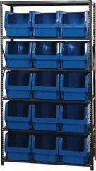 Quantum Storage - 15 Bin Large Hopper Front Bin Storage Units - 18 Inch Overall Depth x 75 Inch Overall Height, Blue High Density Polyethylene Bins - Eagle Tool & Supply