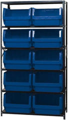 Quantum Storage - 10 Bin Large Hopper Front Bin Storage Units - 18 Inch Overall Depth x 75 Inch Overall Height, Blue High Density Polyethylene Bins - Eagle Tool & Supply