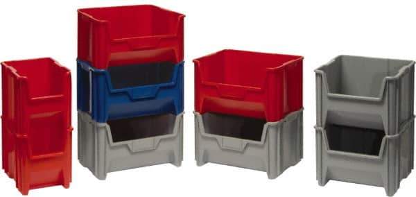 Quantum Storage - 75 Lb. Load Capacity, 17-1/2" Deep, Red Polyethylene Hopper Stacking Bin - 12-1/2" High x 16-1/2" Wide x 17-1/2" Long - Eagle Tool & Supply