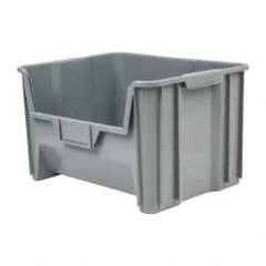 Quantum Storage - 75 Lb. Load Capacity, 15-1/4" Deep, Gray Polyethylene Hopper Stacking Bin - 12-7/16" High x 19-7/8" Wide x 15-1/4" Long - Eagle Tool & Supply