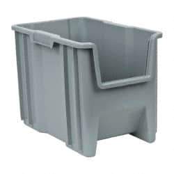 Quantum Storage - 75 Lb. Load Capacity, 17-1/2" Deep, Gray Polyethylene Hopper Stacking Bin - 12-1/2" High x 10-7/8" Wide x 17-1/2" Long - Eagle Tool & Supply