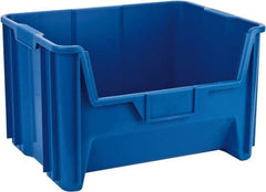 Quantum Storage - 75 Lb. Load Capacity, 15-1/4" Deep, Blue Polyethylene Hopper Stacking Bin - 12-7/16" High x 19-7/8" Wide x 15-1/4" Long - Eagle Tool & Supply