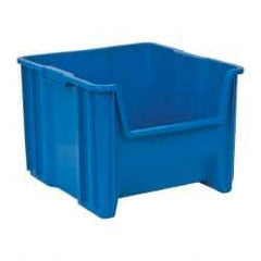 Quantum Storage - 75 Lb. Load Capacity, 17-1/2" Deep, Blue Polyethylene Hopper Stacking Bin - 12-1/2" High x 16-1/2" Wide x 17-1/2" Long - Eagle Tool & Supply