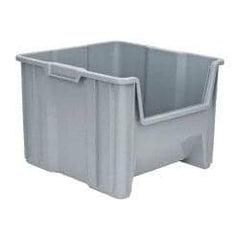 Quantum Storage - 75 Lb. Load Capacity, 17-1/2" Deep, Gray Polyethylene Hopper Stacking Bin - 12-1/2" High x 16-1/2" Wide x 17-1/2" Long - Eagle Tool & Supply