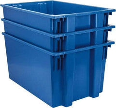 Quantum Storage - 100 Lb Load Capacity Blue Polyethylene Tote Container - Stacking, Nesting, 29-1/2" Long x 19-1/2" Wide x 15" High - Eagle Tool & Supply