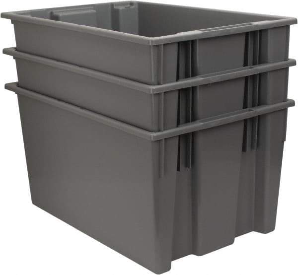 Quantum Storage - 100 Lb Load Capacity Gray Polyethylene Tote Container - Stacking, Nesting, 29-1/2" Long x 19-1/2" Wide x 15" High - Eagle Tool & Supply