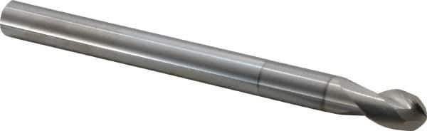 SGS - 1/2" Diam, 5/8" LOC, 2 Flute Solid Carbide Ball End Mill - TiB2 Finish, Single End, 6" OAL, 1/2" Shank Diam, Spiral Flute - Eagle Tool & Supply
