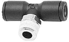 Legris - 3/16" OD, 1/8 BSPT, Nylon/Nickel Plated Brass Push-to-Connect Male Branch Tee - 290 Max psi, Black - Eagle Tool & Supply