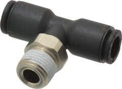 Legris - 6mm OD, 1/8 NPT, Nylon/Nickel Plated Brass Push-to-Connect Male Branch Tee - 290 Max psi, Black - Eagle Tool & Supply
